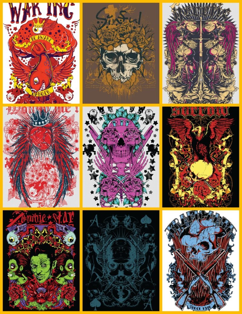 760 Tshirts Tattoos Posters Designs Vector Bundle (.CDR Editable Files)
