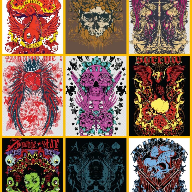 760 Tshirts Tattoos Posters Designs Vector Bundle (.CDR Editable Files)